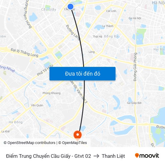 Điểm Trung Chuyển Cầu Giấy - Gtvt 02 to Thanh Liệt map