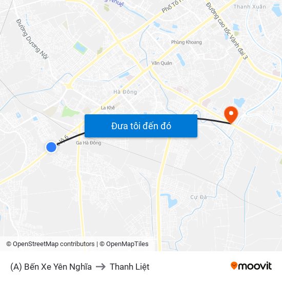 (A) Bến Xe Yên Nghĩa to Thanh Liệt map