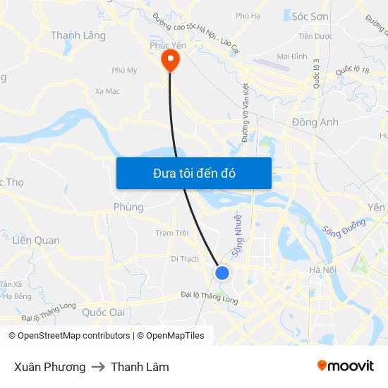 Xuân Phương to Thanh Lâm map