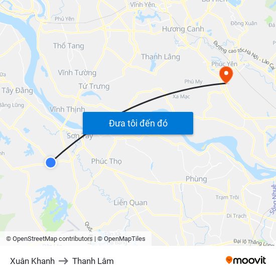 Xuân Khanh to Thanh Lâm map