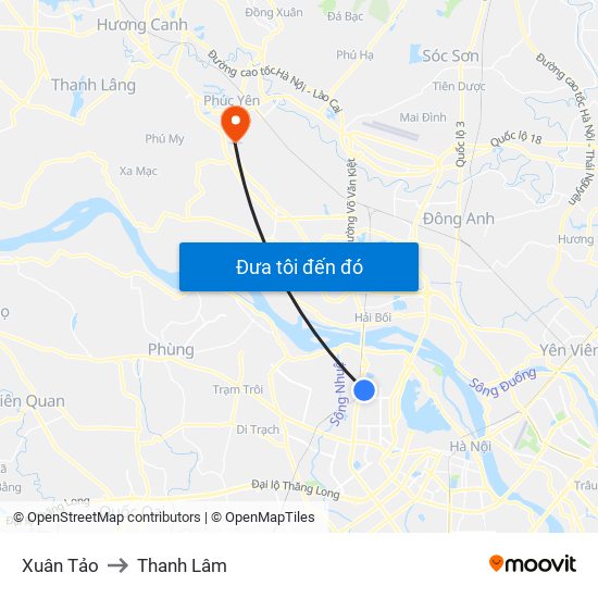 Xuân Tảo to Thanh Lâm map