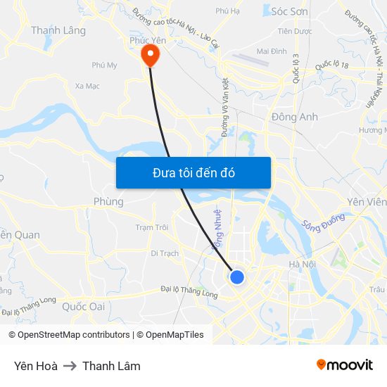 Yên Hoà to Thanh Lâm map