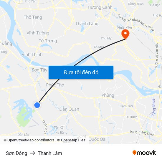 Sơn Đông to Thanh Lâm map