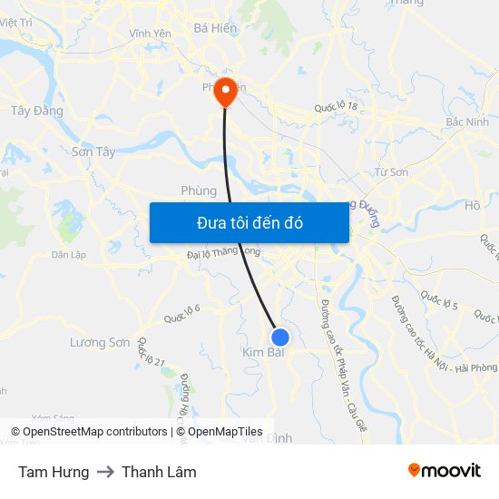 Tam Hưng to Thanh Lâm map