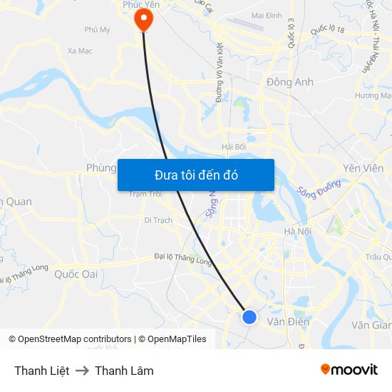 Thanh Liệt to Thanh Lâm map