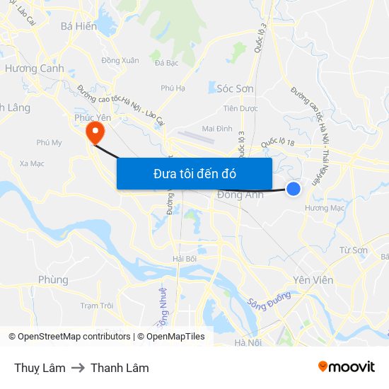 Thuỵ Lâm to Thanh Lâm map