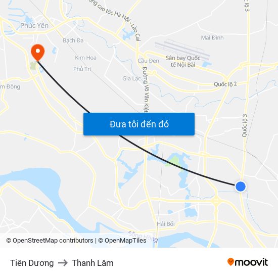 Tiên Dương to Thanh Lâm map