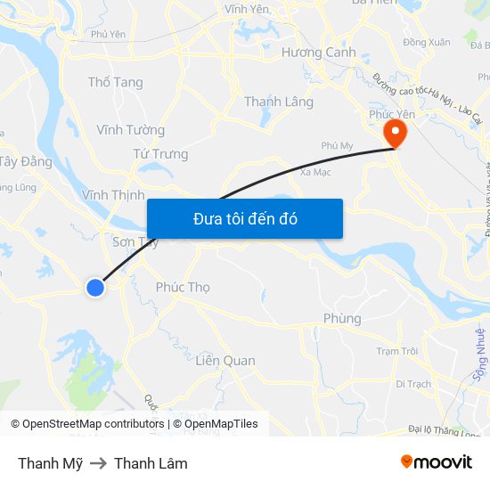 Thanh Mỹ to Thanh Lâm map