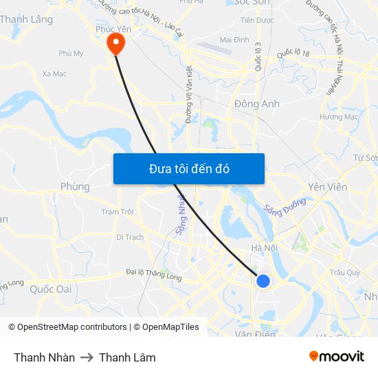 Thanh Nhàn to Thanh Lâm map