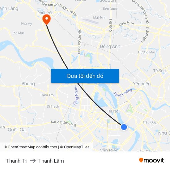 Thanh Trì to Thanh Lâm map