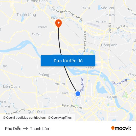 Phú Diễn to Thanh Lâm map