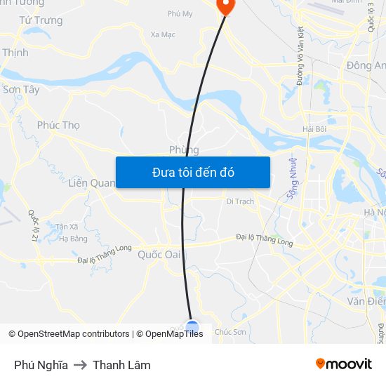 Phú Nghĩa to Thanh Lâm map