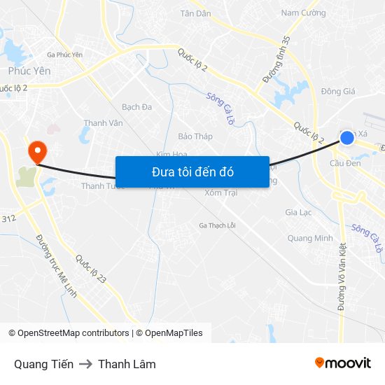 Quang Tiến to Thanh Lâm map
