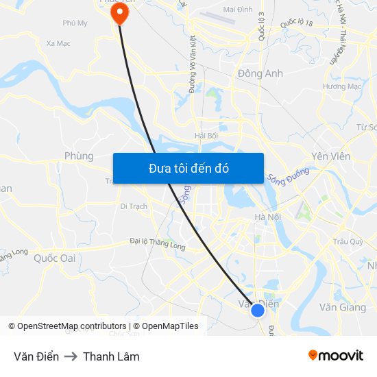 Văn Điển to Thanh Lâm map