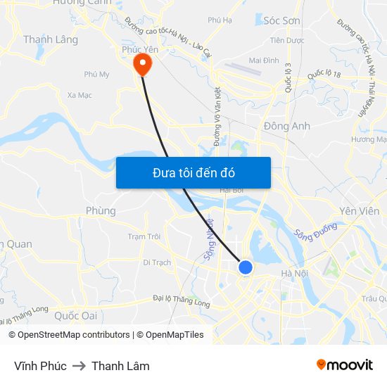 Vĩnh Phúc to Thanh Lâm map