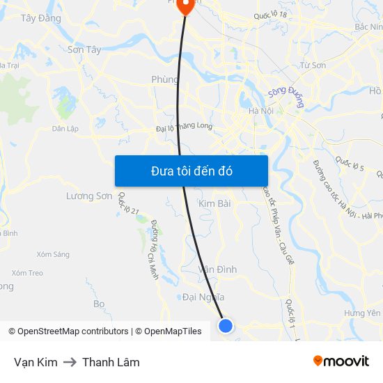 Vạn Kim to Thanh Lâm map