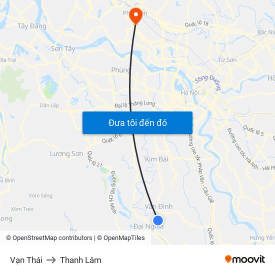 Vạn Thái to Thanh Lâm map