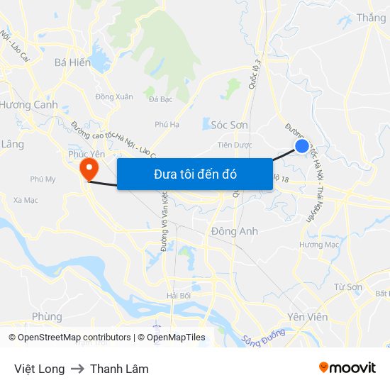 Việt Long to Thanh Lâm map