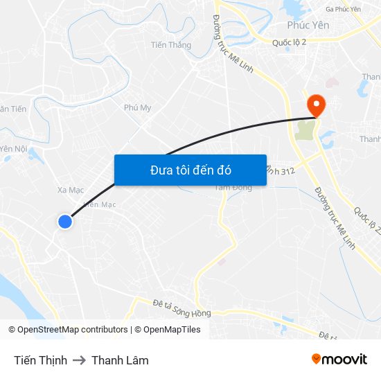 Tiến Thịnh to Thanh Lâm map