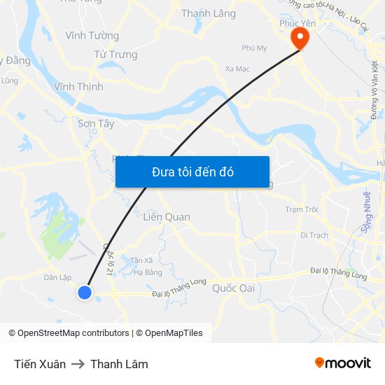 Tiến Xuân to Thanh Lâm map
