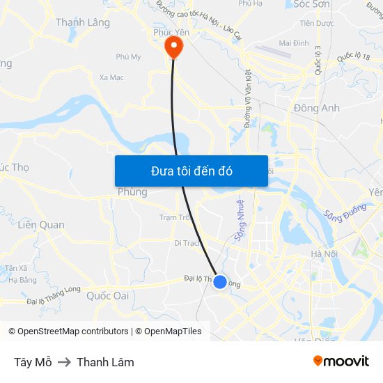 Tây Mỗ to Thanh Lâm map