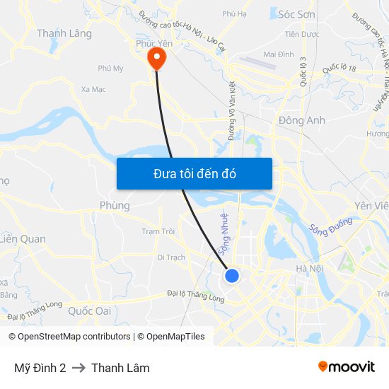 Mỹ Đình 2 to Thanh Lâm map