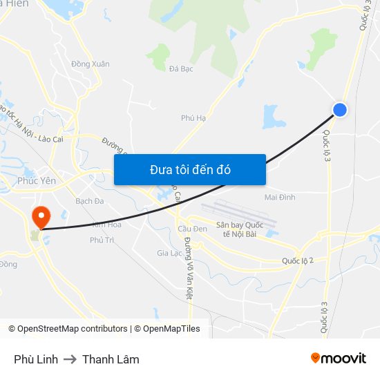 Phù Linh to Thanh Lâm map