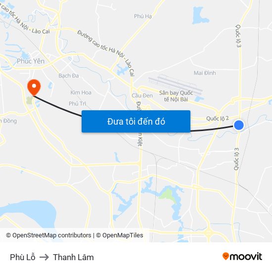 Phù Lỗ to Thanh Lâm map