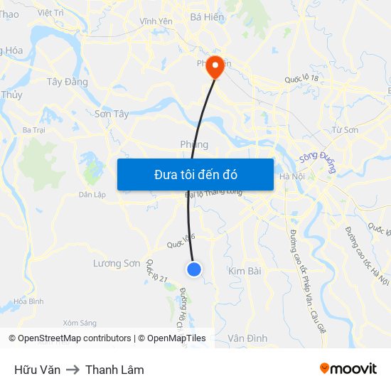 Hữu Văn to Thanh Lâm map