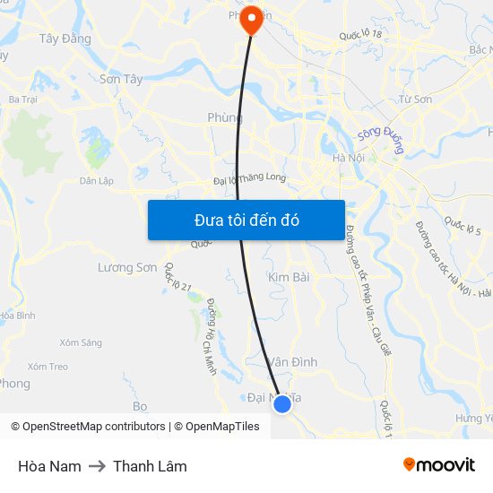 Hòa Nam to Thanh Lâm map