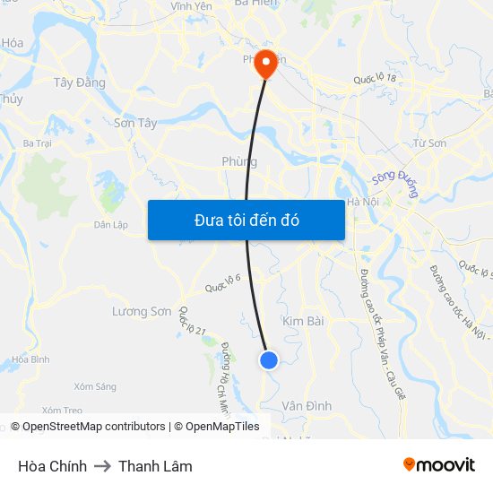 Hòa Chính to Thanh Lâm map