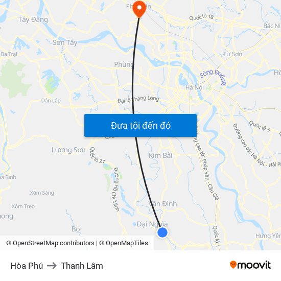 Hòa Phú to Thanh Lâm map
