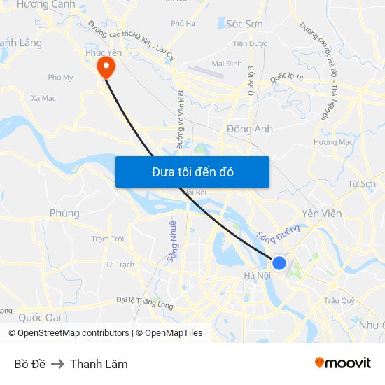 Bồ Đề to Thanh Lâm map