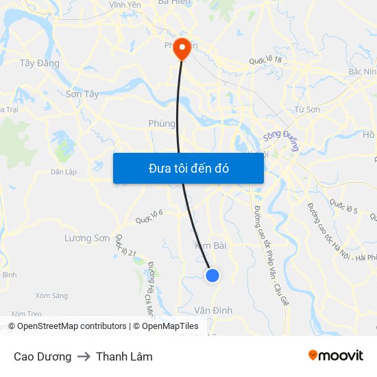 Cao Dương to Thanh Lâm map