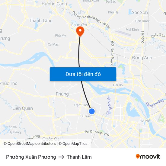 Phường Xuân Phương to Thanh Lâm map