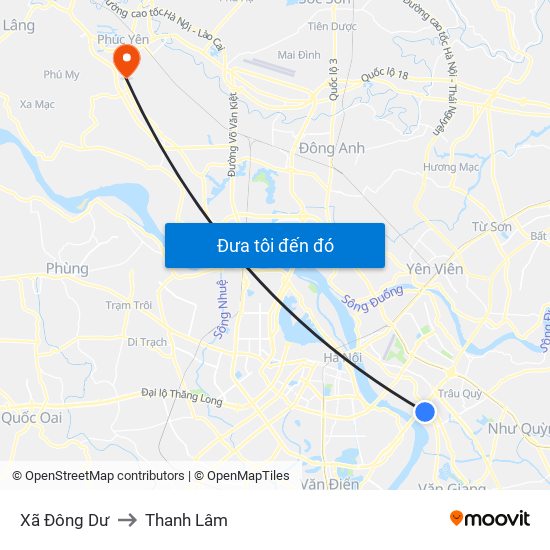 Xã Đông Dư to Thanh Lâm map