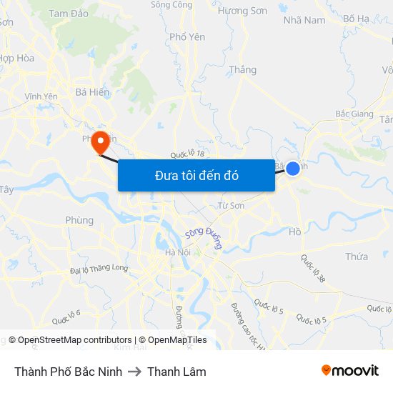 Thành Phố Bắc Ninh to Thanh Lâm map