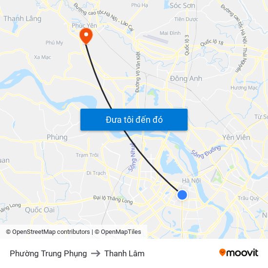 Phường Trung Phụng to Thanh Lâm map