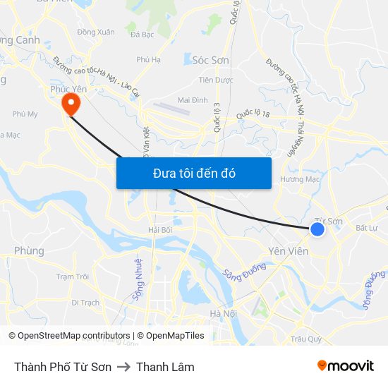 Thành Phố Từ Sơn to Thanh Lâm map