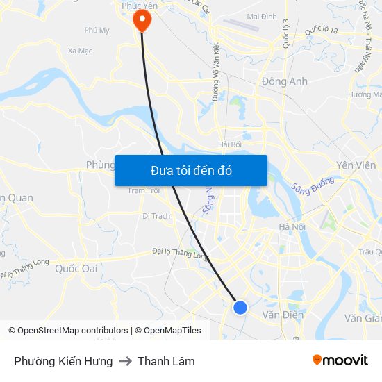 Phường Kiến Hưng to Thanh Lâm map