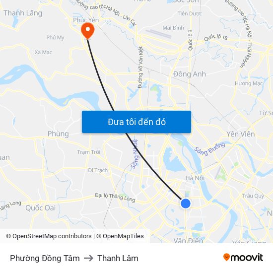 Phường Đồng Tâm to Thanh Lâm map