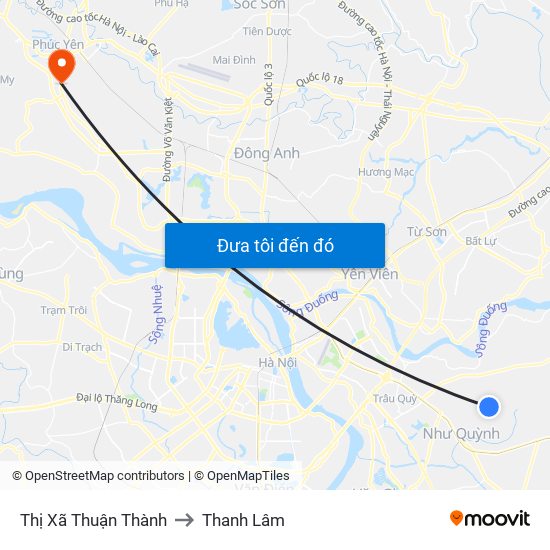 Thị Xã Thuận Thành to Thanh Lâm map