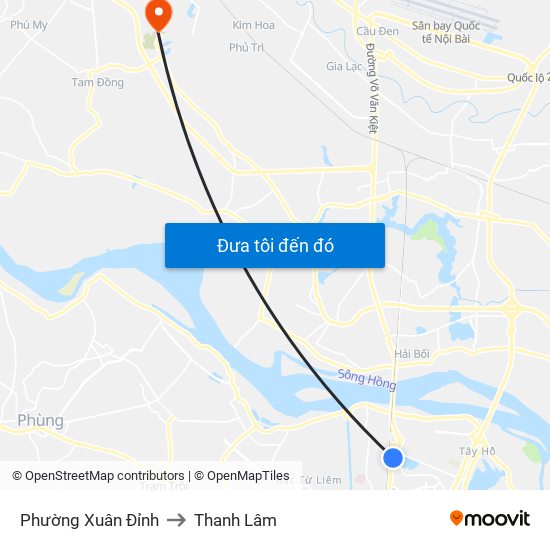 Phường Xuân Đỉnh to Thanh Lâm map