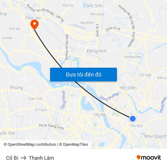 Cổ Bi to Thanh Lâm map