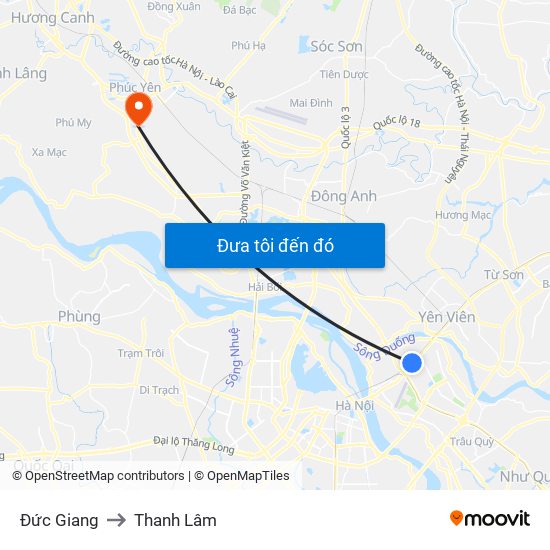 Đức Giang to Thanh Lâm map