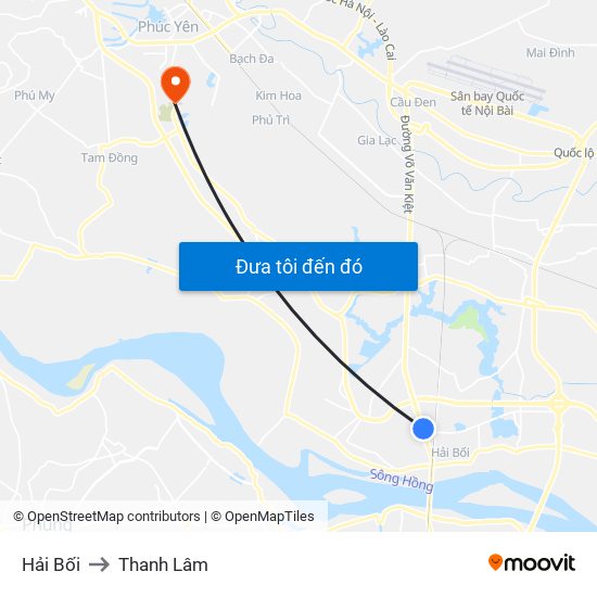 Hải Bối to Thanh Lâm map