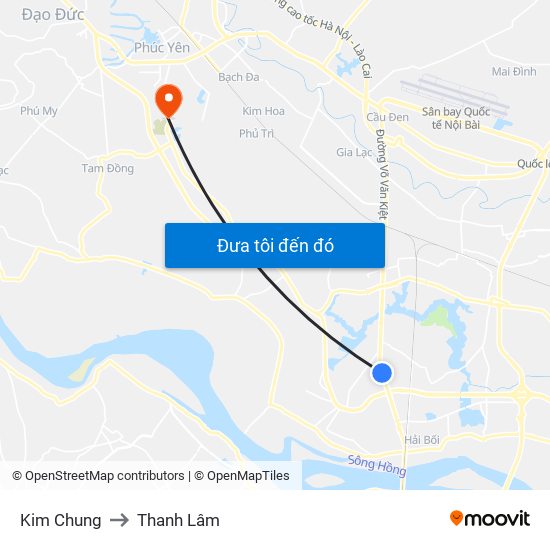 Kim Chung to Thanh Lâm map