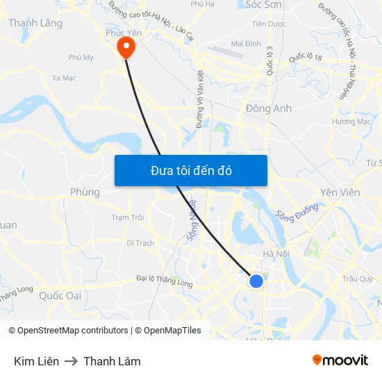 Kim Liên to Thanh Lâm map