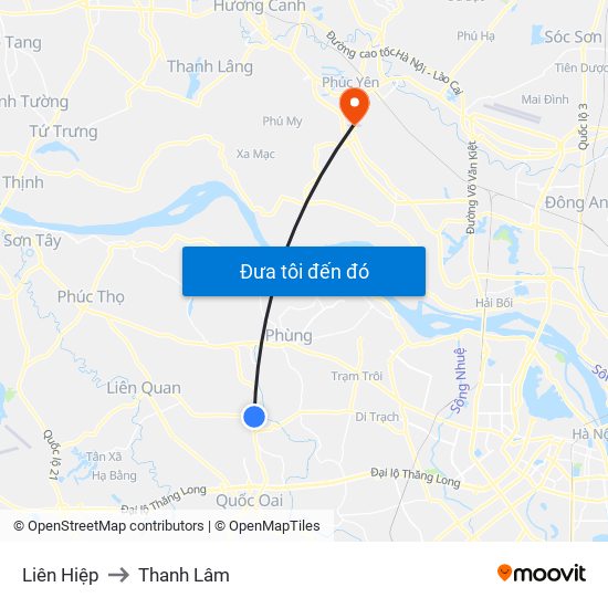 Liên Hiệp to Thanh Lâm map