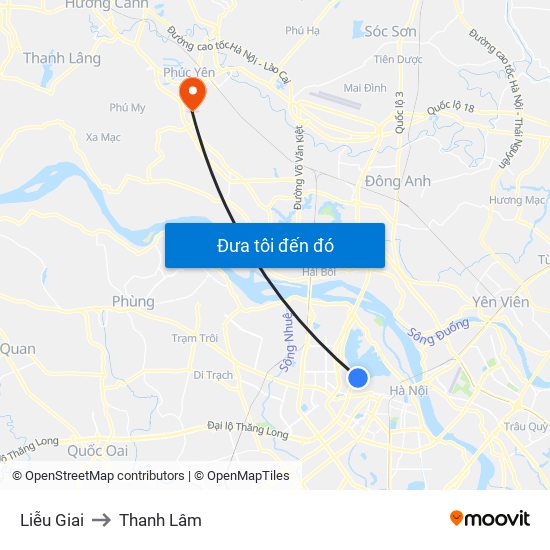 Liễu Giai to Thanh Lâm map